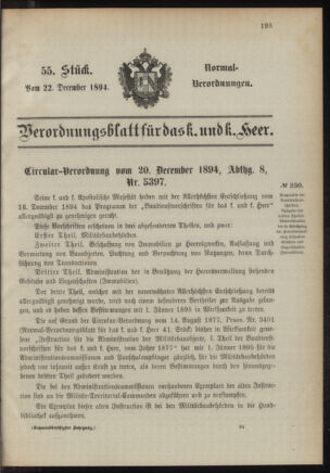 Verordnungsblatt für das Kaiserlich-Königliche Heer 18941222 Seite: 1