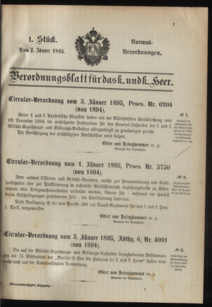 Verordnungsblatt für das Kaiserlich-Königliche Heer 18950107 Seite: 1