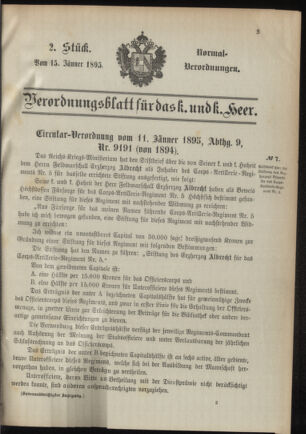 Verordnungsblatt für das Kaiserlich-Königliche Heer 18950115 Seite: 1