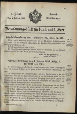 Verordnungsblatt für das Kaiserlich-Königliche Heer