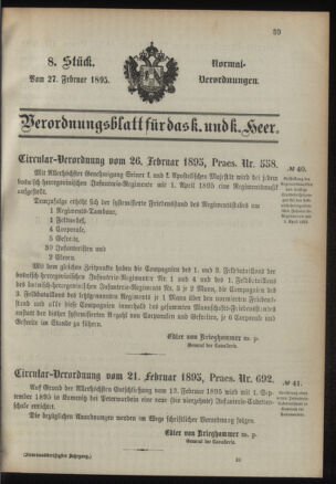 Verordnungsblatt für das Kaiserlich-Königliche Heer 18950227 Seite: 1