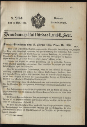 Verordnungsblatt für das Kaiserlich-Königliche Heer 18950315 Seite: 1