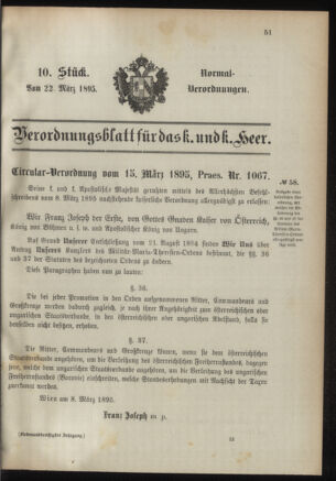 Verordnungsblatt für das Kaiserlich-Königliche Heer 18950322 Seite: 1