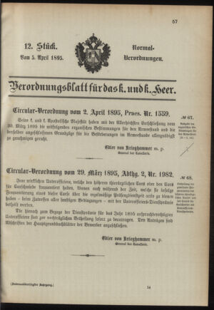 Verordnungsblatt für das Kaiserlich-Königliche Heer 18950405 Seite: 1