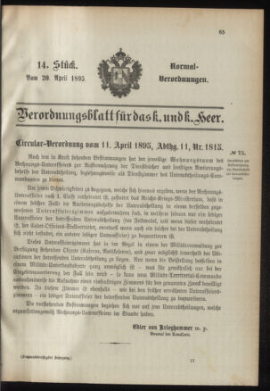 Verordnungsblatt für das Kaiserlich-Königliche Heer 18950420 Seite: 1