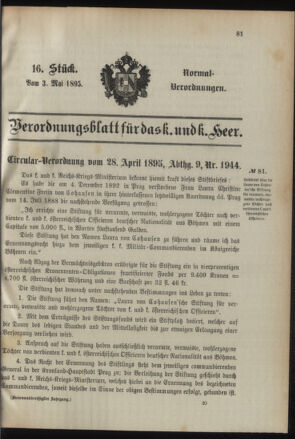 Verordnungsblatt für das Kaiserlich-Königliche Heer 18950503 Seite: 1