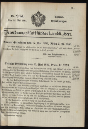 Verordnungsblatt für das Kaiserlich-Königliche Heer 18950518 Seite: 1