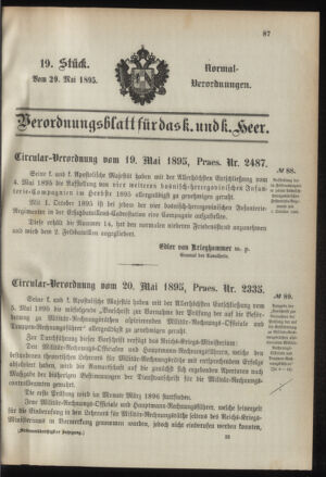 Verordnungsblatt für das Kaiserlich-Königliche Heer 18950529 Seite: 1