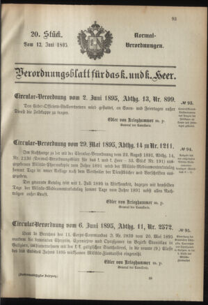 Verordnungsblatt für das Kaiserlich-Königliche Heer 18950612 Seite: 1