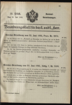 Verordnungsblatt für das Kaiserlich-Königliche Heer 18950628 Seite: 1