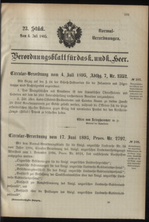 Verordnungsblatt für das Kaiserlich-Königliche Heer 18950706 Seite: 1