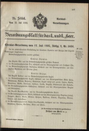 Verordnungsblatt für das Kaiserlich-Königliche Heer 18950717 Seite: 1