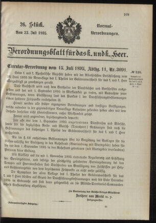 Verordnungsblatt für das Kaiserlich-Königliche Heer 18950723 Seite: 1