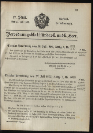 Verordnungsblatt für das Kaiserlich-Königliche Heer 18950727 Seite: 1