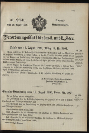 Verordnungsblatt für das Kaiserlich-Königliche Heer 18950820 Seite: 95