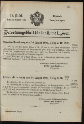 Verordnungsblatt für das Kaiserlich-Königliche Heer 18950824 Seite: 1