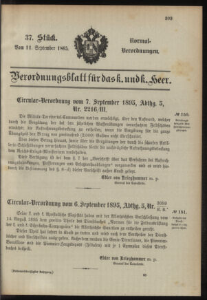 Verordnungsblatt für das Kaiserlich-Königliche Heer 18950911 Seite: 1