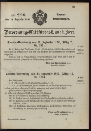 Verordnungsblatt für das Kaiserlich-Königliche Heer 18950928 Seite: 1