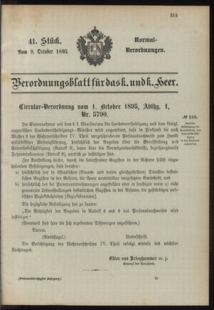 Verordnungsblatt für das Kaiserlich-Königliche Heer 18951009 Seite: 1