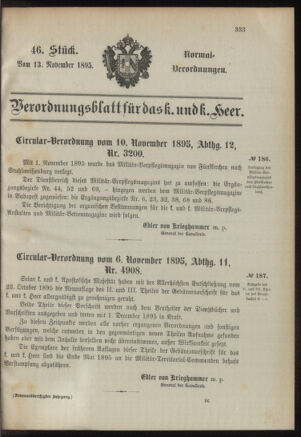 Verordnungsblatt für das Kaiserlich-Königliche Heer 18951113 Seite: 1