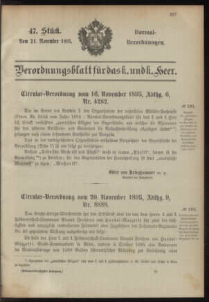 Verordnungsblatt für das Kaiserlich-Königliche Heer 18951121 Seite: 1