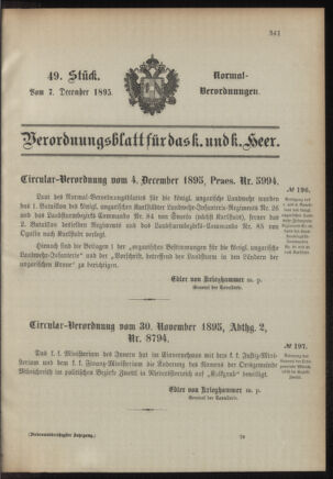 Verordnungsblatt für das Kaiserlich-Königliche Heer 18951207 Seite: 1