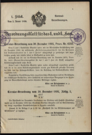 Verordnungsblatt für das Kaiserlich-Königliche Heer 18960102 Seite: 1