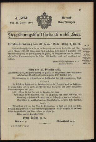 Verordnungsblatt für das Kaiserlich-Königliche Heer 18960129 Seite: 1