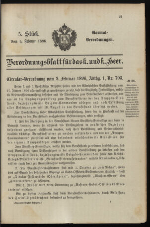 Verordnungsblatt für das Kaiserlich-Königliche Heer 18960205 Seite: 1