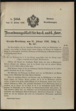 Verordnungsblatt für das Kaiserlich-Königliche Heer 18960227 Seite: 1