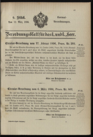 Verordnungsblatt für das Kaiserlich-Königliche Heer 18960312 Seite: 1