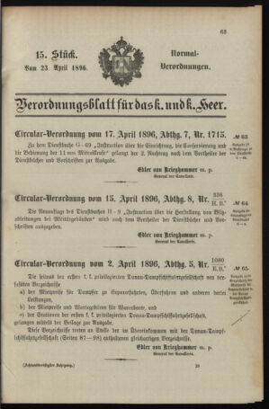 Verordnungsblatt für das Kaiserlich-Königliche Heer 18960423 Seite: 1