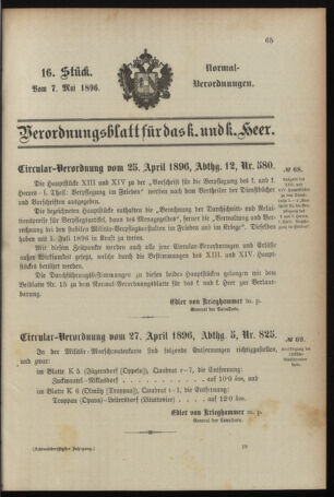 Verordnungsblatt für das Kaiserlich-Königliche Heer 18960507 Seite: 1