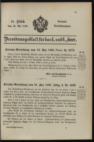 Verordnungsblatt für das Kaiserlich-Königliche Heer 18960529 Seite: 1