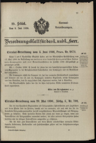 Verordnungsblatt für das Kaiserlich-Königliche Heer 18960609 Seite: 1