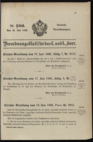 Verordnungsblatt für das Kaiserlich-Königliche Heer 18960620 Seite: 1