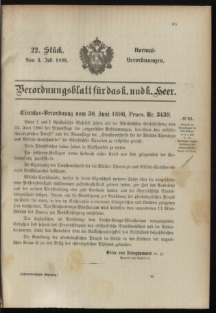 Verordnungsblatt für das Kaiserlich-Königliche Heer 18960703 Seite: 1