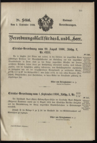 Verordnungsblatt für das Kaiserlich-Königliche Heer 18960905 Seite: 1