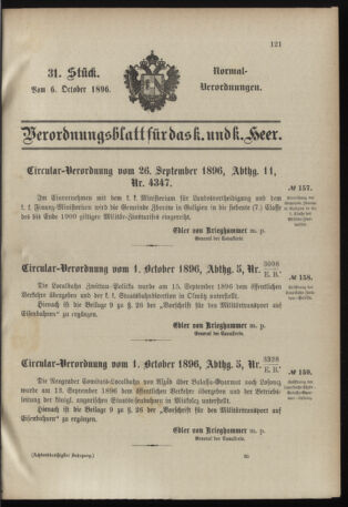 Verordnungsblatt für das Kaiserlich-Königliche Heer 18961006 Seite: 1