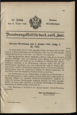 Verordnungsblatt für das Kaiserlich-Königliche Heer 18961015 Seite: 1