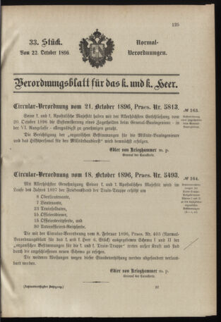 Verordnungsblatt für das Kaiserlich-Königliche Heer 18961022 Seite: 1