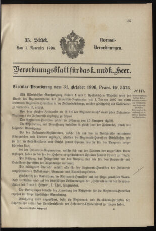 Verordnungsblatt für das Kaiserlich-Königliche Heer 18961107 Seite: 1