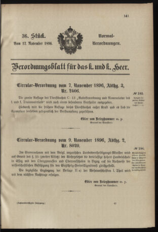 Verordnungsblatt für das Kaiserlich-Königliche Heer 18961117 Seite: 1