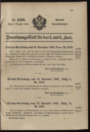 Verordnungsblatt für das Kaiserlich-Königliche Heer 18961205 Seite: 1