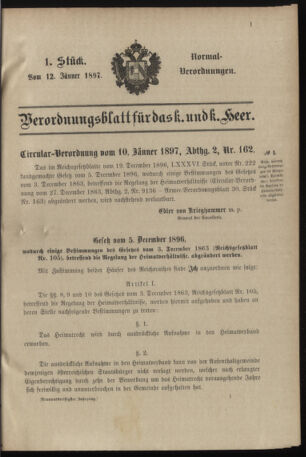 Verordnungsblatt für das Kaiserlich-Königliche Heer 18970112 Seite: 1