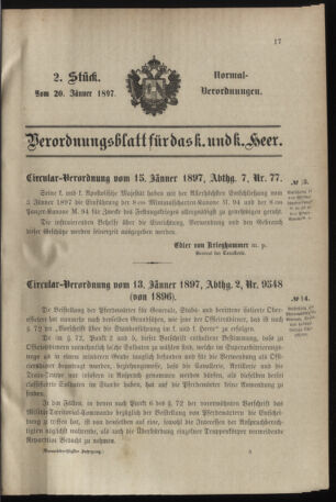 Verordnungsblatt für das Kaiserlich-Königliche Heer 18970120 Seite: 1