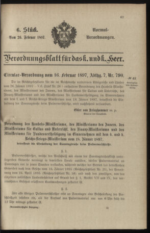 Verordnungsblatt für das Kaiserlich-Königliche Heer 18970226 Seite: 1