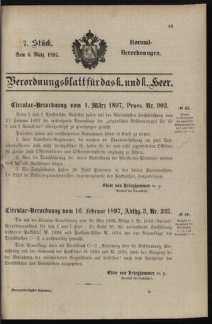 Verordnungsblatt für das Kaiserlich-Königliche Heer 18970306 Seite: 1