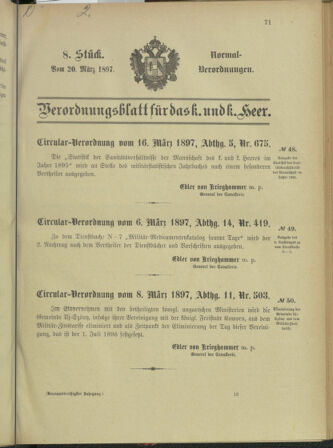 Verordnungsblatt für das Kaiserlich-Königliche Heer 18970320 Seite: 1