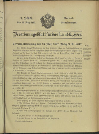 Verordnungsblatt für das Kaiserlich-Königliche Heer 18970327 Seite: 1